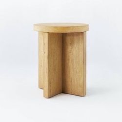 (2) Threshold designed with Studio McGee Bluff Park Round Wood Accent Table Natural