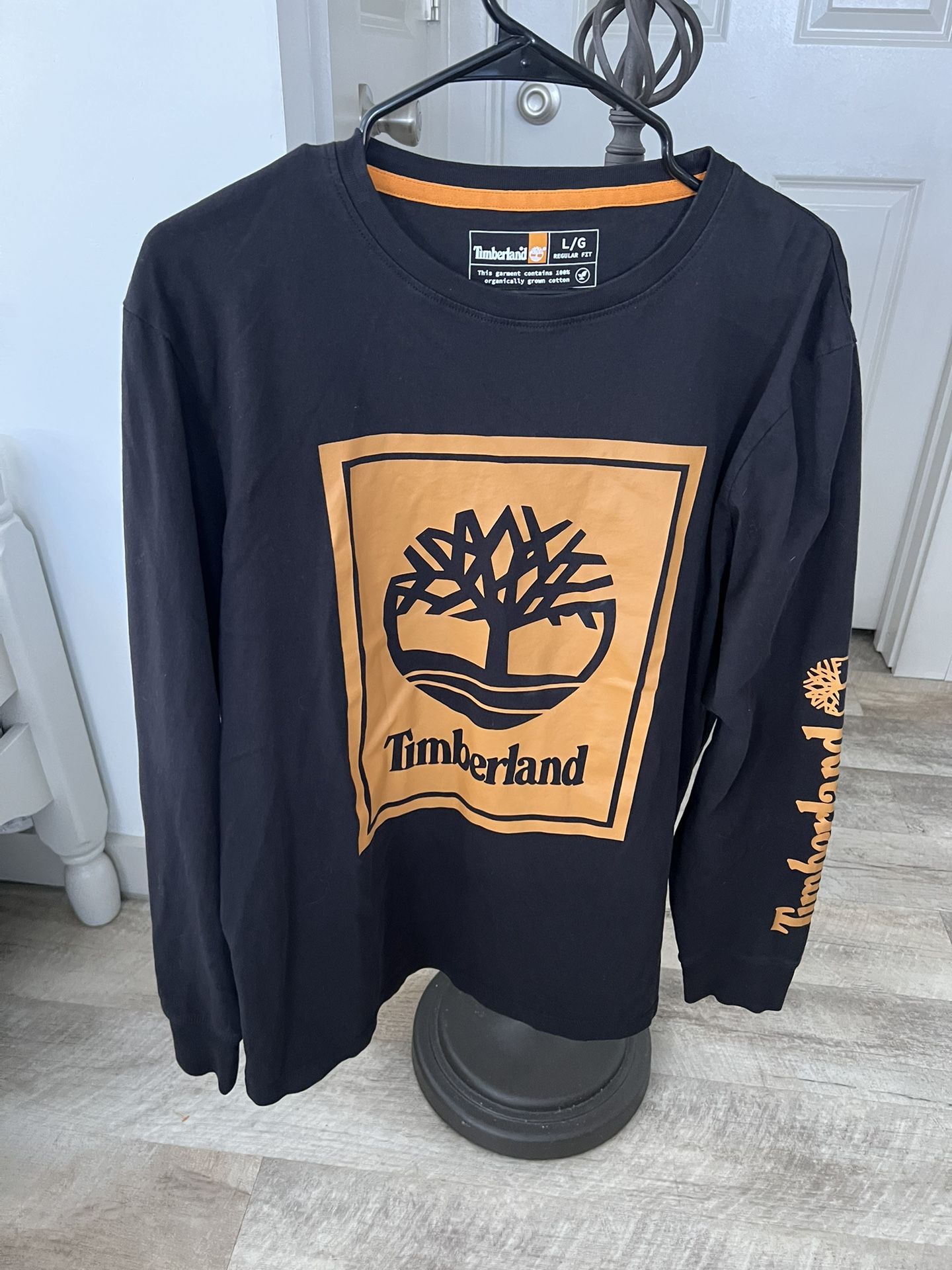 Timberland Long Sleeve T-Shirt Mens Size Large Organic Cotton Black Wheat Logo