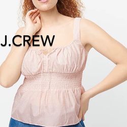 🌞(NEW) (1 AVAILABLE) WOMEN’S J.CREW SMOCKED-WAIST TANK IN GINGHAM - SIZE: LARGE (MSRP: $90)🌞