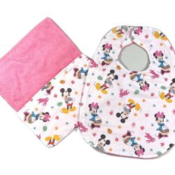 Mickey & Minnie Baby Bib With matching Burp cloth