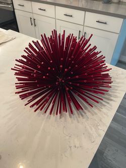 Heavy Metal  17 inches in diameter Red / Ruby colored Spiky Sea Urchin Decorative Sphere with a Starburst design- Very good quality and Heavy