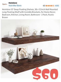 2 Brown Floating Shelves 36" x 12"