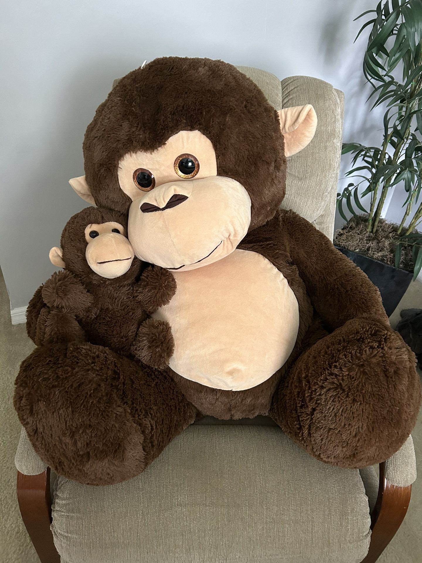 Jumbo 32” Tall Monkey W/ Baby Soft & Furry 