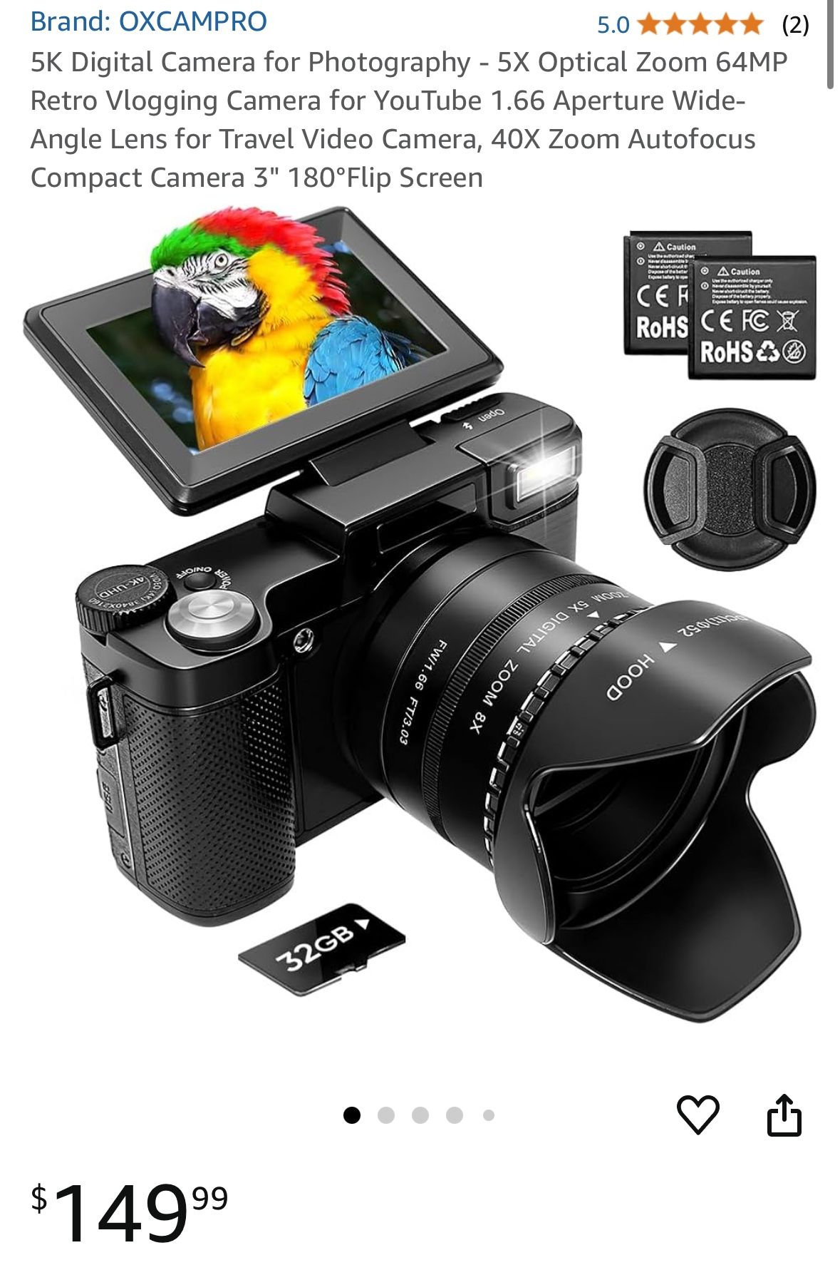 OXCAMPRO 5K Digital Camera for Photography - 5X Optical Zoom 64MP