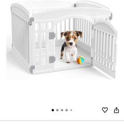 Dog Playpen 4-Panel, 24IN Puppy Playpen, Stable Dog Play Pen Indoors/Outdoor with Secure Locking Door, Plastic Pet Fence for Small & Medium Dogs