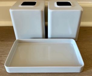 Gray Tissue Box Cover, Gray Guest Napkin Holder Gray Vanity Tray Bathroom Set