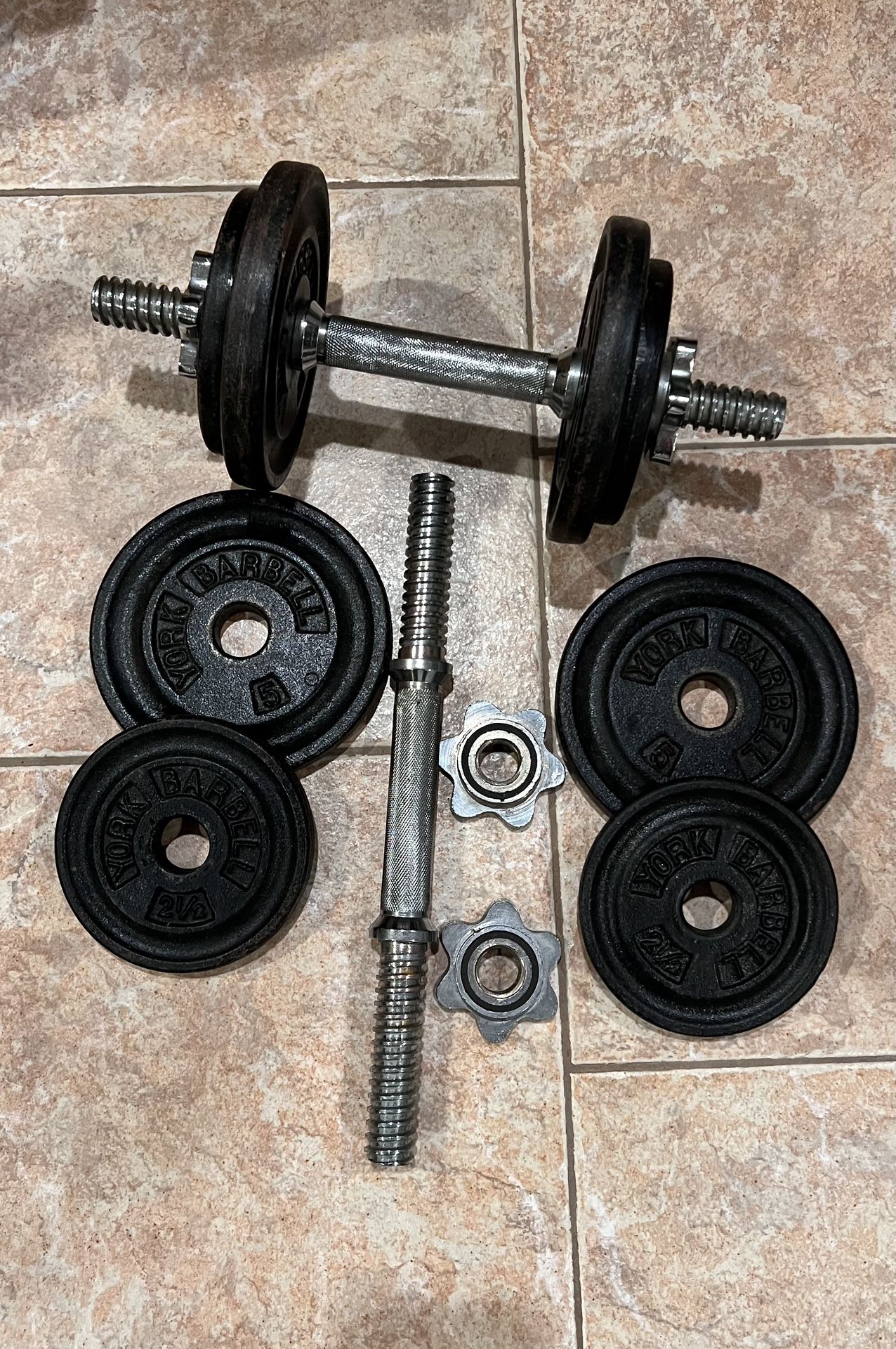 York 40 lb. Cast Iron Hand Weight Dumbell Set with Chrome Spin-Lock Home Gym