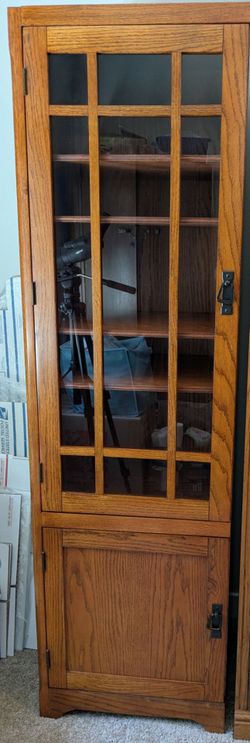 Office Cabinet, Mission style all wood. One piece w 4 Adjustable shelves