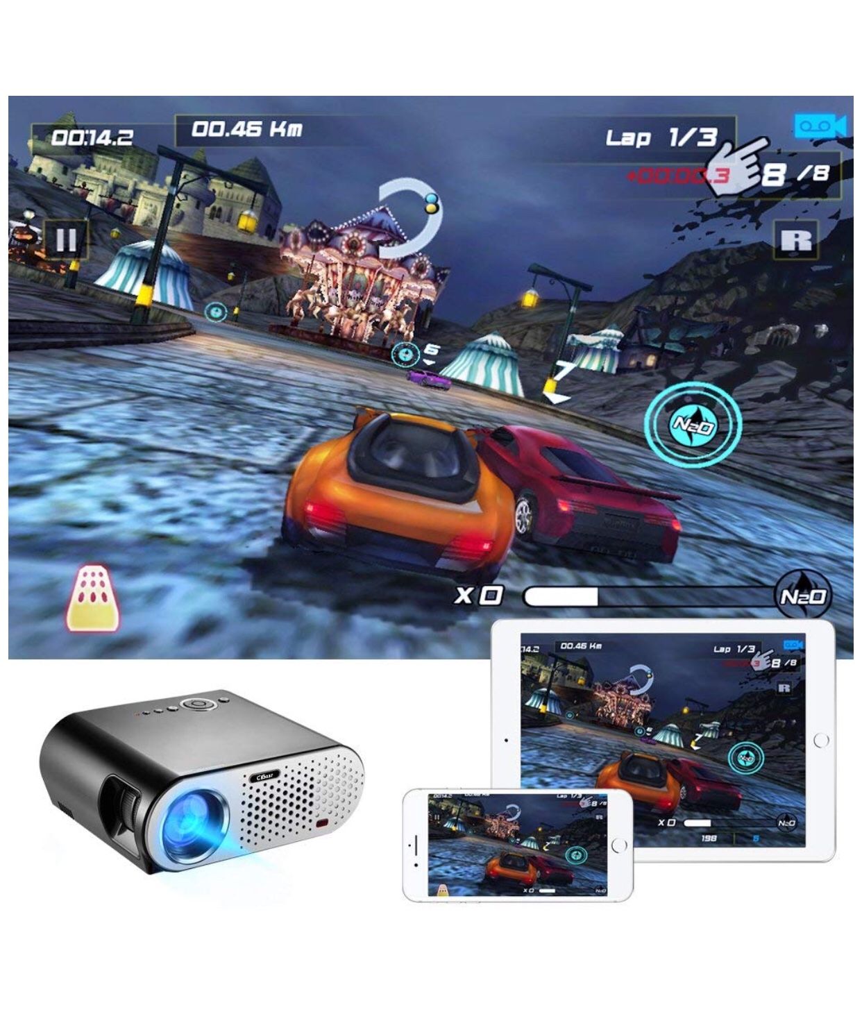 CiBest Video Projector Portable, GP90 LCD Projector HD 1080p LED Multimedia Home Cinema Theater Entertainment Movie Party Game Projector HDMI VGA for