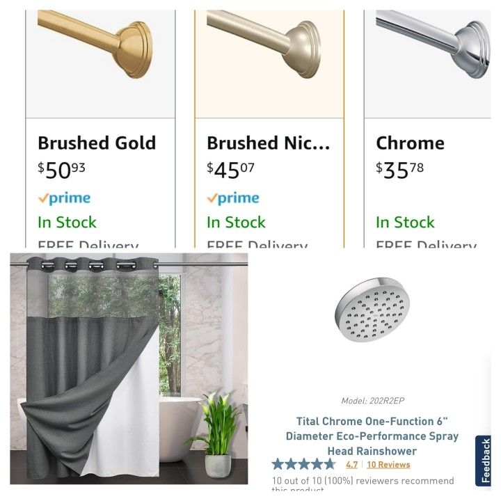 MOEN Rainfall Shower Head Rod Hookless Shower Curtain NEW