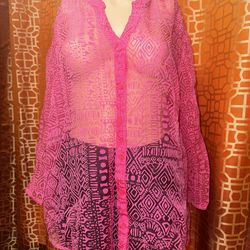 Rebecca Malone Pink Sheer Button Up Top XL