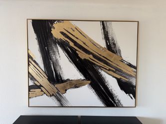 Large Black, White & Gold Abstract Framed Wall Art