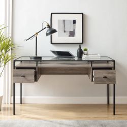 Walker Edison Carlisle two drawer glass top desk