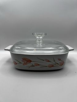 Vintage Corning Ware Peach Floral Casserole Dish with Pyrex A-7-C Lid