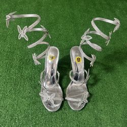 Silver strappy sandals with rhinestone details size 8
