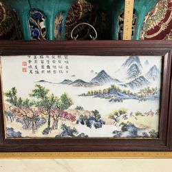 Chinese Vintage Framed Porcelain Plaque 