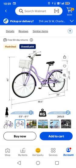 New women's 26 inch step through cruiser bike. Assembled by Angie's List . Has 4 year warranty through Walmart.