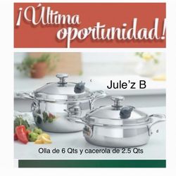 Princess House Set De Olla De 6 Qts Y Cacerola De 2.5 Qts Vida Sana 5 Ply Nuevas En Sus Cajas 