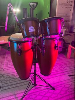Pearl Primero Conga and Bongo Set With Stand in Mahogany Satin Stain