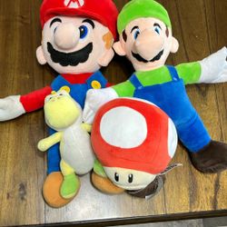 Assorted Mario Bros stuffed Animals