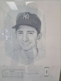 Rookie Billy Martin  signed pencil drawing