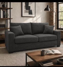 Dark Gray Fabric 2-Seater Sofa with Cushions