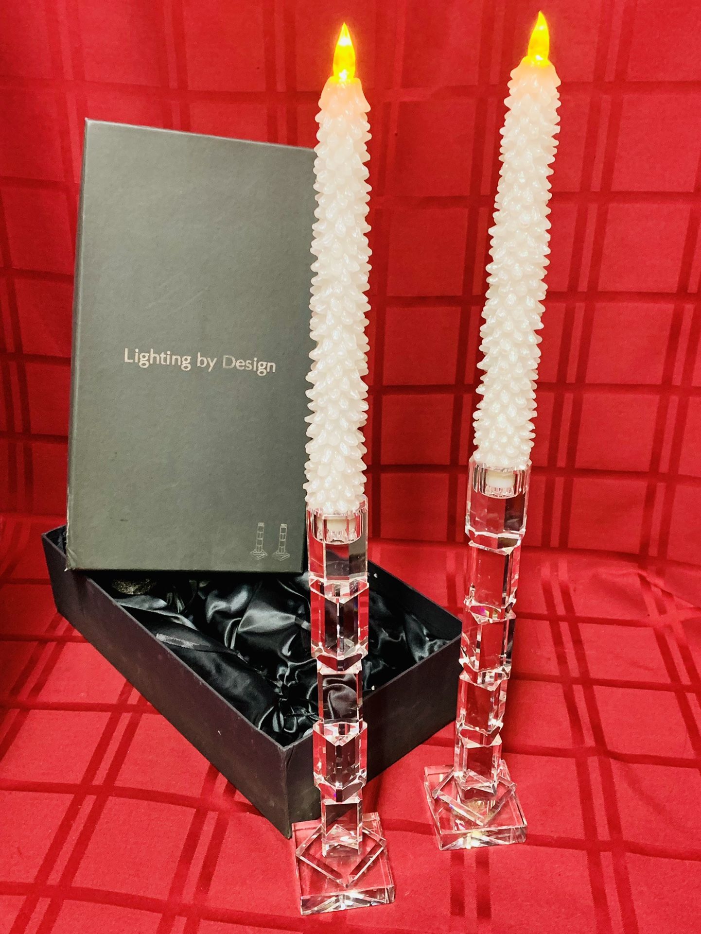 Shannon 13” Hand Made Crystal Riviera Candlesticks Candleholders w/ Candles  