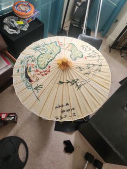 Antique Chinese 32" Signed Art Umbrella