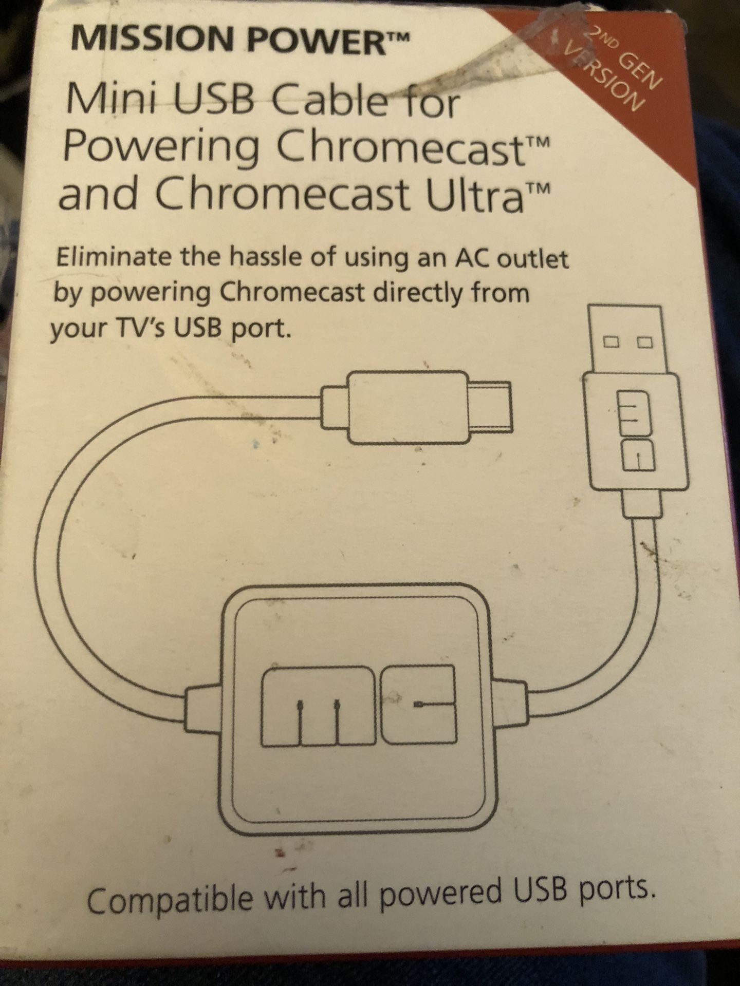 Mission Power Mini USB Cable for Powering Chromecast and Chromecast Ultra