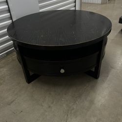 Solid Wood Black Modern Round Coffee Table
