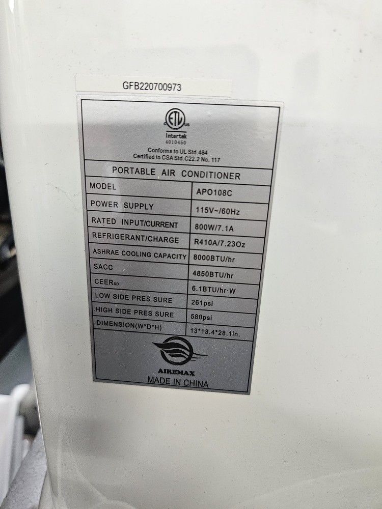 Airemax Btu 8000 Portable Air Conditioner