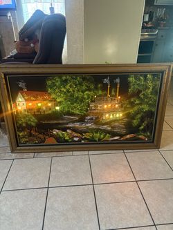 Vintage Lighted Riverboat Scene Framed Wall
