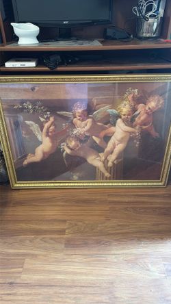 Cherub print picture and frame