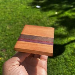 Handmade Exotic Wood Coasters Set of 4 – Cherry, Padauk, Purpleheart – Gift Boxed with Mineral Oil & Care Guide – The Monarch