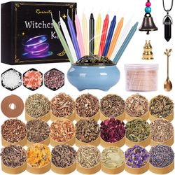 Dried Herbs for Witchcrafts with Ceramic Incense Burner,Witchcrafts Supplies Kits,Incense Holder for Sticks or Cone,Ruicnte Beginner Herb Witchcrafts 