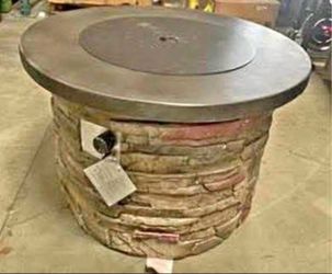 New Outdoor Propane Fire Pit Table w Imitation Concrete Stone Firepit