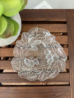 Vintage Indiana Glass Loganberry Berries & Leaves Clear Candy Dish