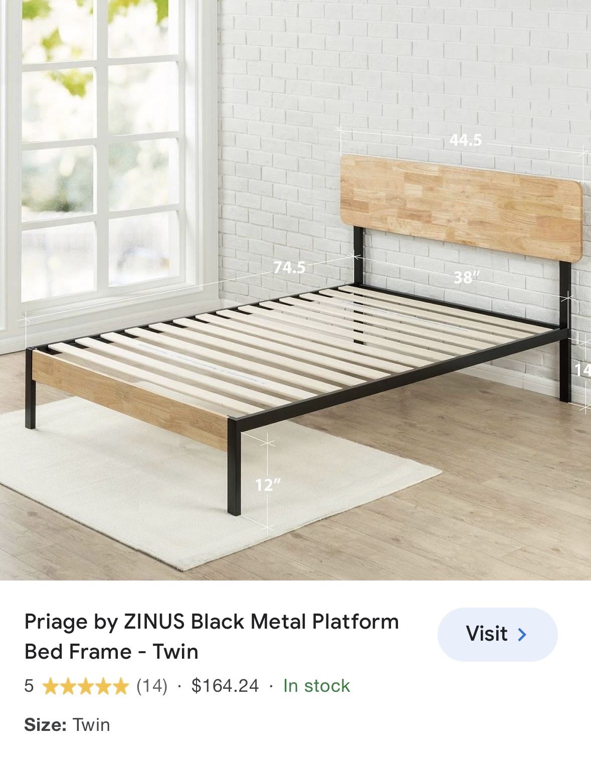 Black Metal Platform Bed Frame, Size Twin