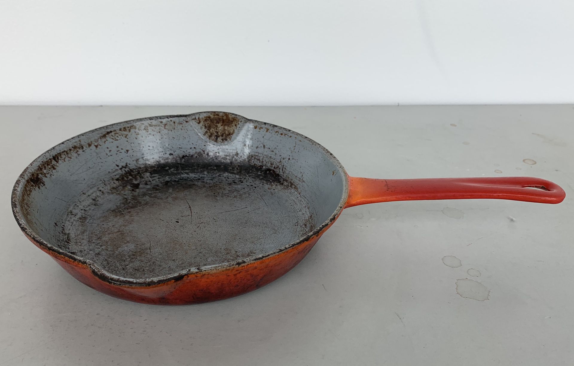 Descoware Belgium Orange Cast Iron Enamel Fry Frying Pan