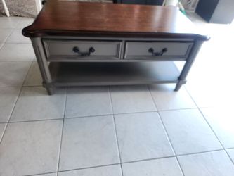 Wood Top Coffee Table with Two Drawers