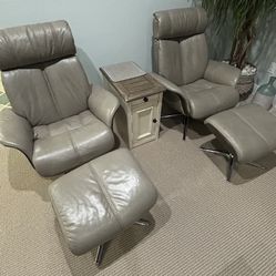 Leather Recliner and Ottoman 4-piece set