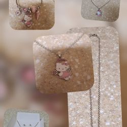 Hello Kitty Necklace & Charm Bracelet, Color Silver
