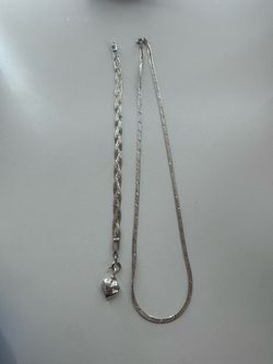 Vintage Italian 925 Sterling Silver Braided Herringbone Set - Necklace & Heart Bracelet