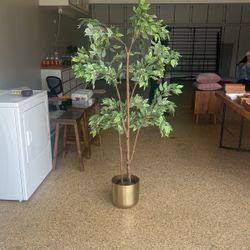 Large Faux Plant In Gold Pot 