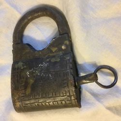 Antique Cast Iron Padlock with Key