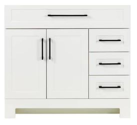 36 inch white bathroom vanity new with some damage to sink top