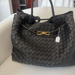 Large Leather Bag With Gold Hardware 