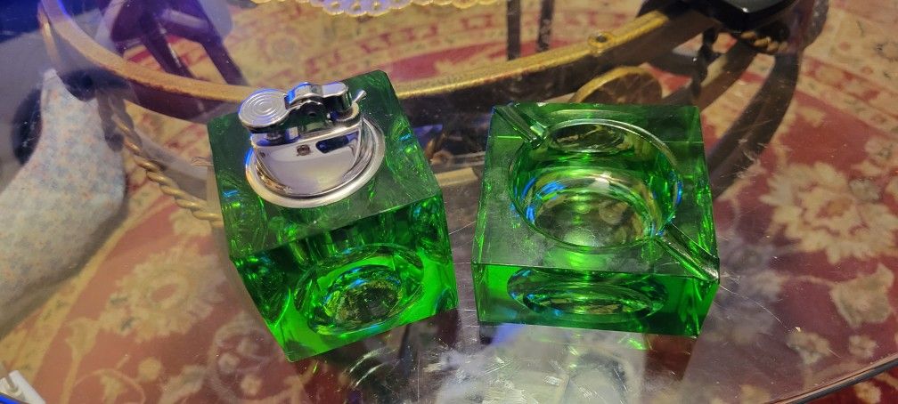 Vintage Crystal Ligther Holder & ashtray