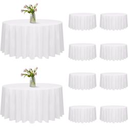 10 Pack 120 Inch Round Tablecloth, Stain and Wrinkle Resistant Polyester White Table Cloth