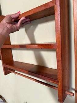 Vintage Solid Wood Wall Shelf with Towel Bar – Rustic Farmhouse Kitchen Display Shelf